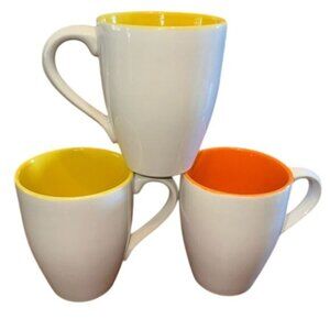 Set Of 3 222 Fifth Flip Flop  Stoneware Mugs With Yellow & Orange Interior